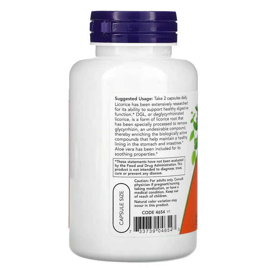 Натуральная добавка NOW DGL with Aloe Vera, 100 вегакапсул - фото 3