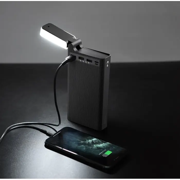 Повербанк зовнішній акумулятор Power bank із вбудованою лампою 30000mAh чорний HOCO J62 - фото 2