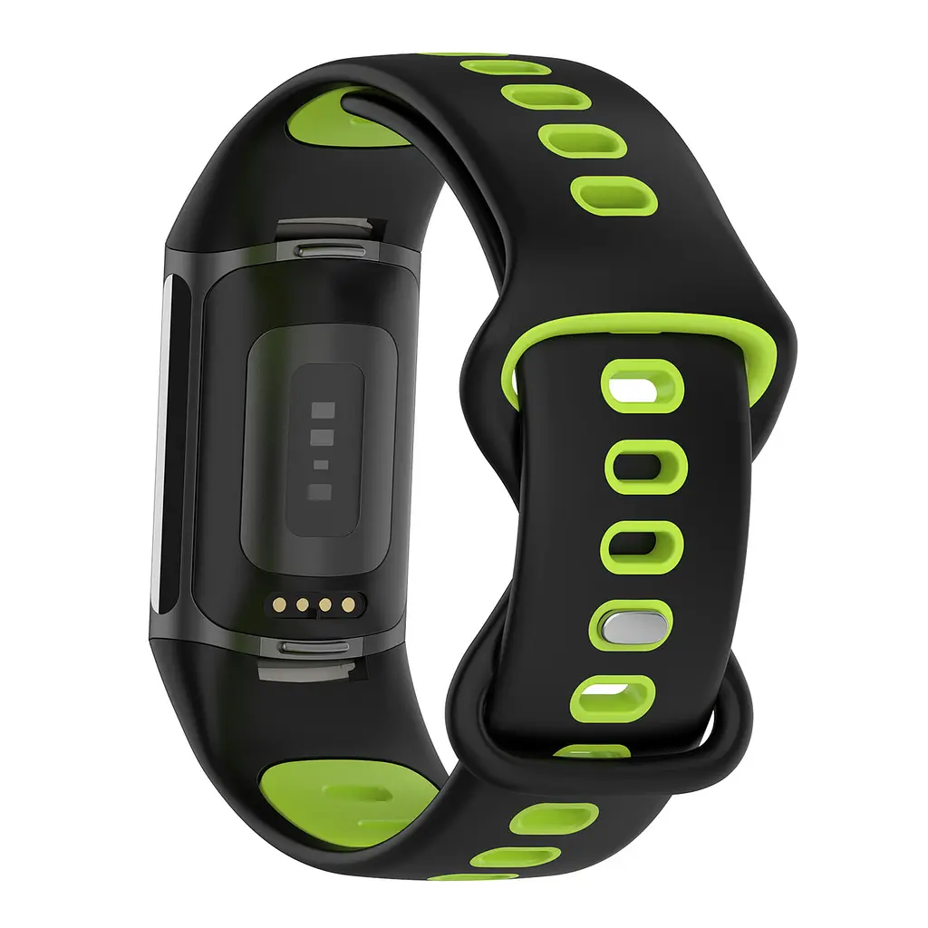 Силиконовый ремешок Primolux Sport для фитнес браслета Fitbit Charge 5/Charge 6 Black Lime/размер М - фото 4