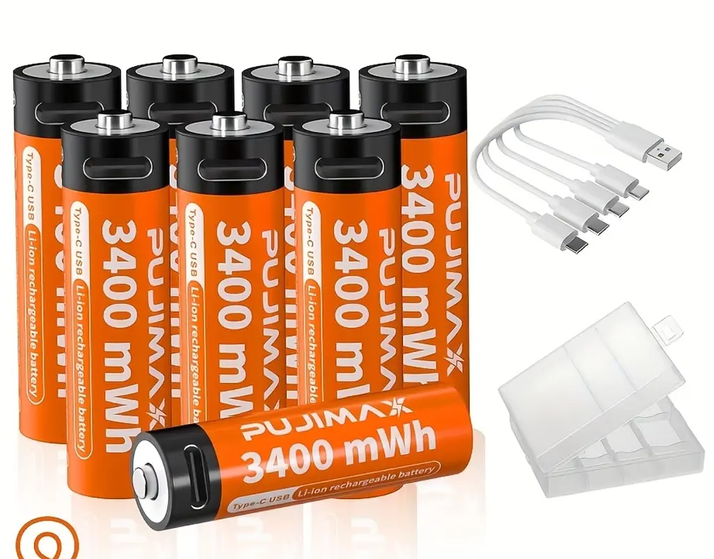 Акумулятори пальчикові AA з входом USB Type-C 4255mWh 1.5V акумуляторні батареї з роз'ємом для заряджання Pujimax 8шт з кабелем