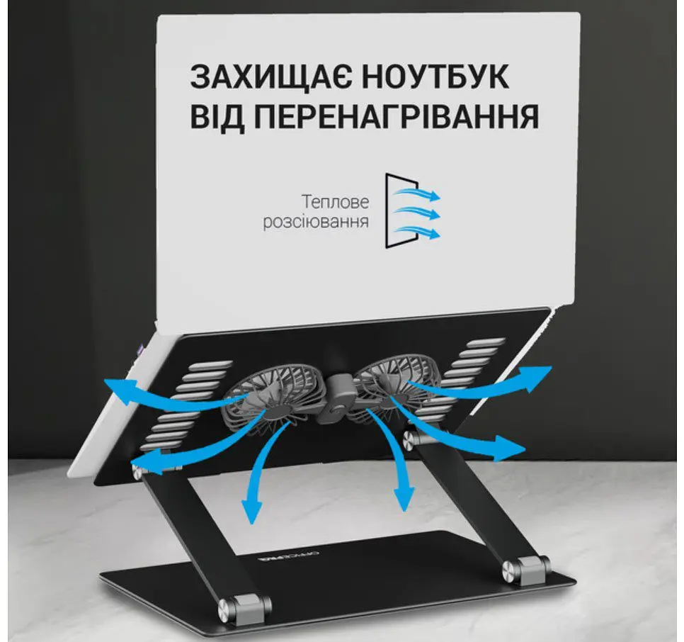 Охолоджувальна підставка для ноутбука до 15.6 дюймів OfficePro LS-122-B 2xfans Alloy Aluminum Black - фото 9