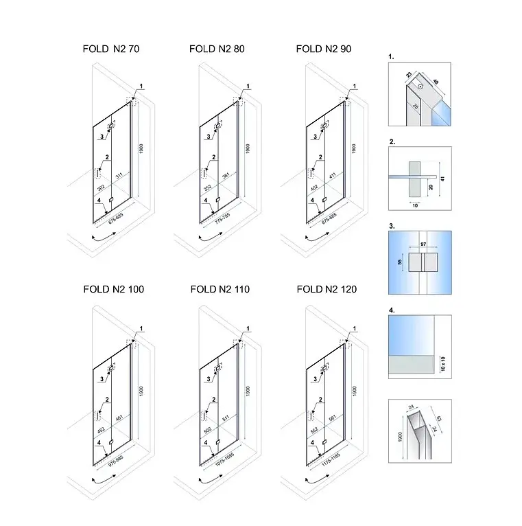 Душова кабіна Rea Fold N2 70x90 chrome REA-K7444 + REA-K7442, Хром, Універсальна, прозорий, хром - фото 6