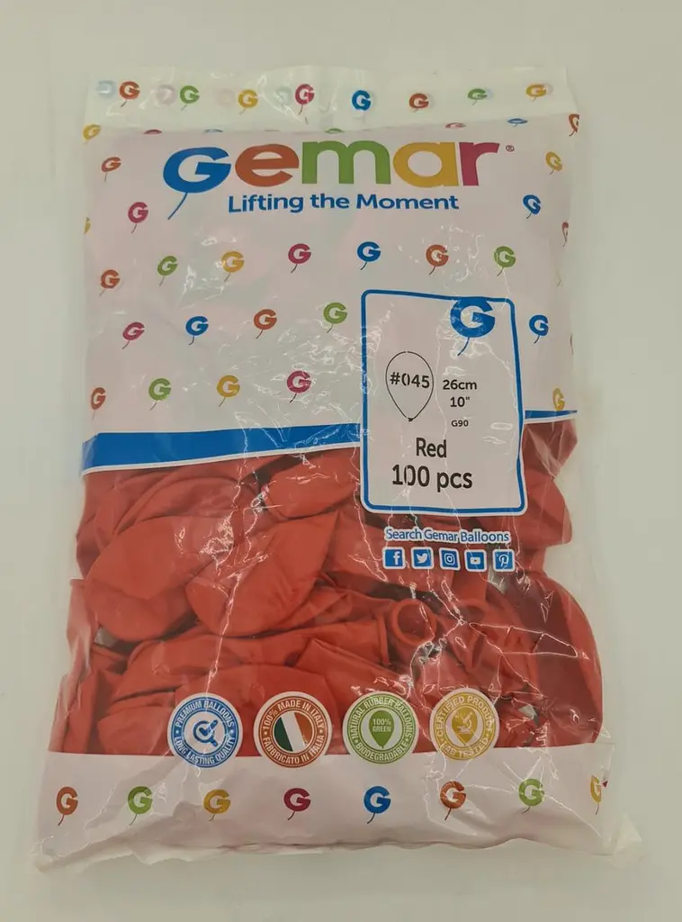 Латексна кулька, Gemar, пастель, червоний, 10 дюйм (25 см), 100 штук, для свят і фотозон