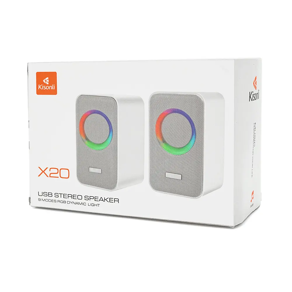 Колонки Kisonli X20BT, 2x10W, USB/RGB light/BT, DC: 5V/1-2A, Black, BOX, Q15 - фото 2