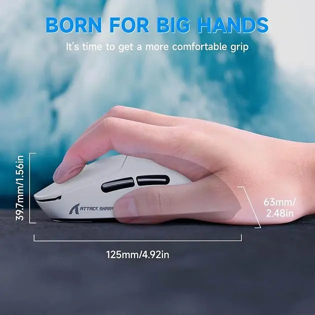 Ігрова бездротова мишка Attack Shark X8 Plus / Три режими підключення / Сенсор PAW3395PRO / 40000 DPI / White - фото 5