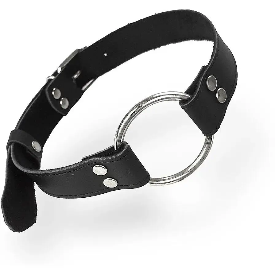 Кляп Art of Sex - Gag Ring Metal Металеве кільце із натуральної шкіри, колір Чорний - фото 2