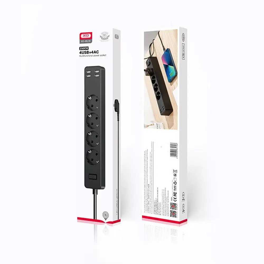 Мережевий фільтр XO WL10 ( EU ) 4USB function socket ( 4AC + 4USB ) 1.8M Чорний - фото 2
