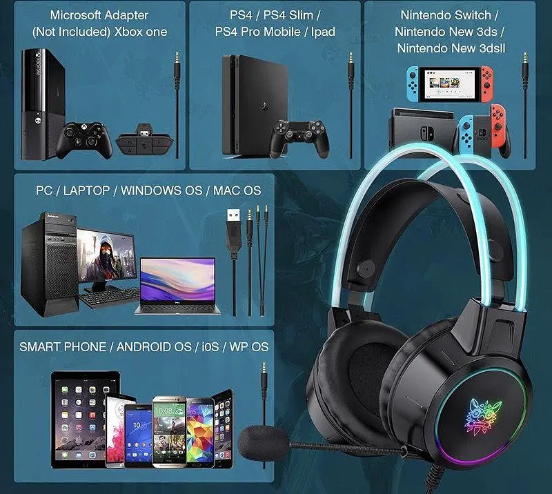 Игровые проводные наушники Onikuma X15 Pro с выдвижным микрофоном, шумоподавлением и LED подсветкой Черный - фото 8