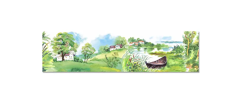 Вініловий кухонний фартух Зелена Річка Акварель наклейка для кухні дерева озеро Природа Happy Pocket Z181714 - фото 7