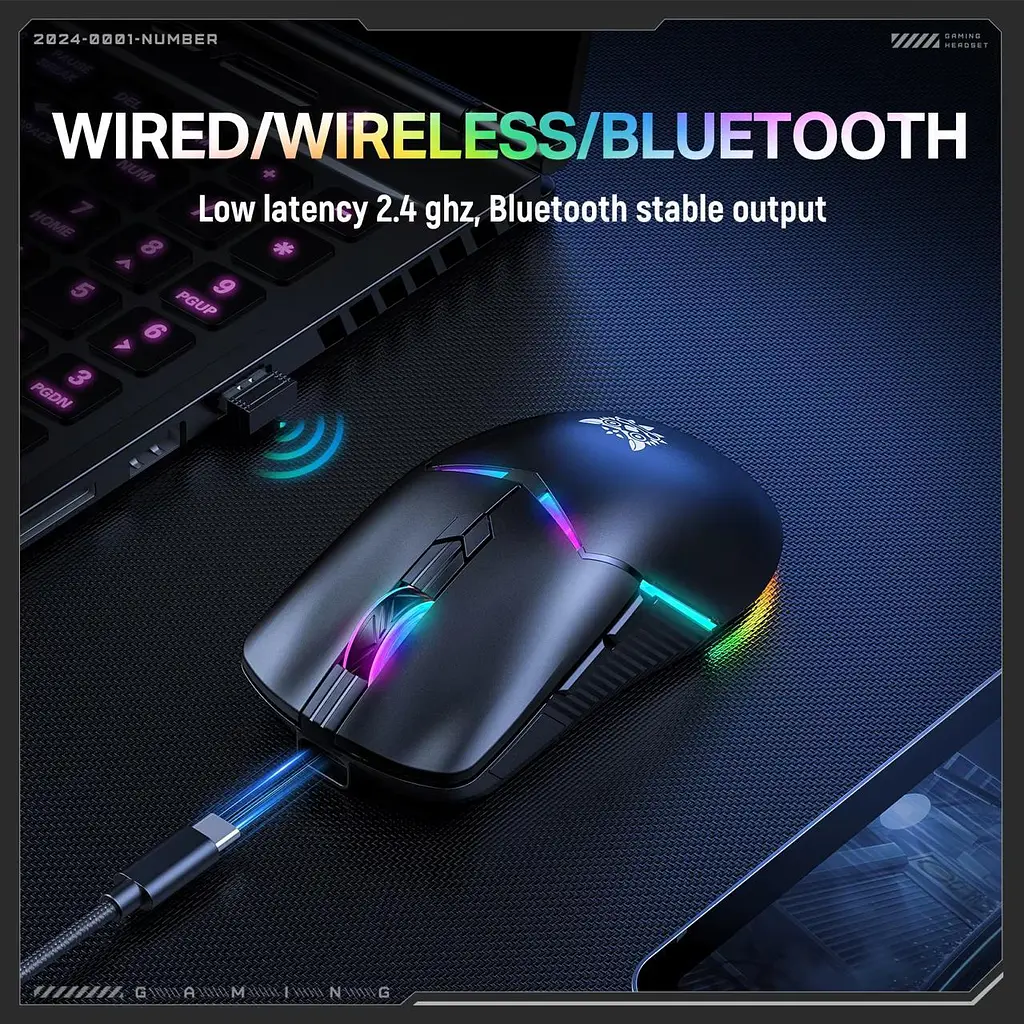 Компьютерная мышка Onikuma игровая CW-98 Pro беспроводная 12000 DPI RGB подсветка 3 режима подключения для ПК ноутбука - фото 9