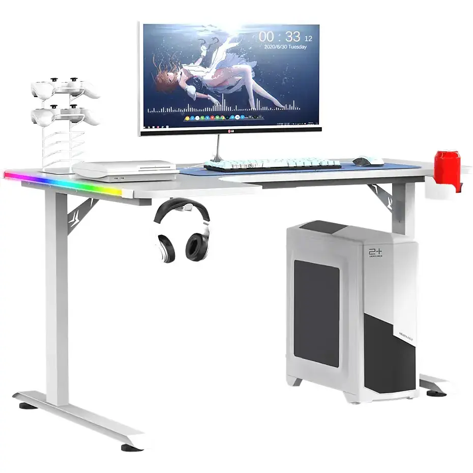 Комп'ютерний ігровий стіл GT Racer T-1217 [160x60-100x73] White [123416] - фото 3