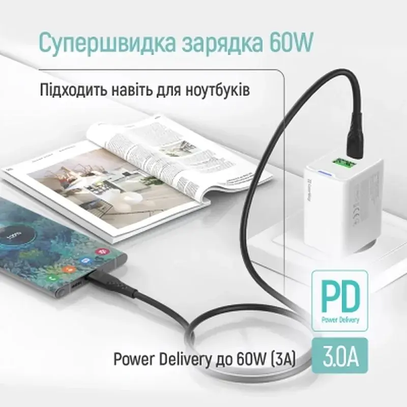 Дата кабель USB-C to USB-C 1.0m 3A 60W textured PVC black ColorWay (CW-CBPDCC094-BK) - фото 6