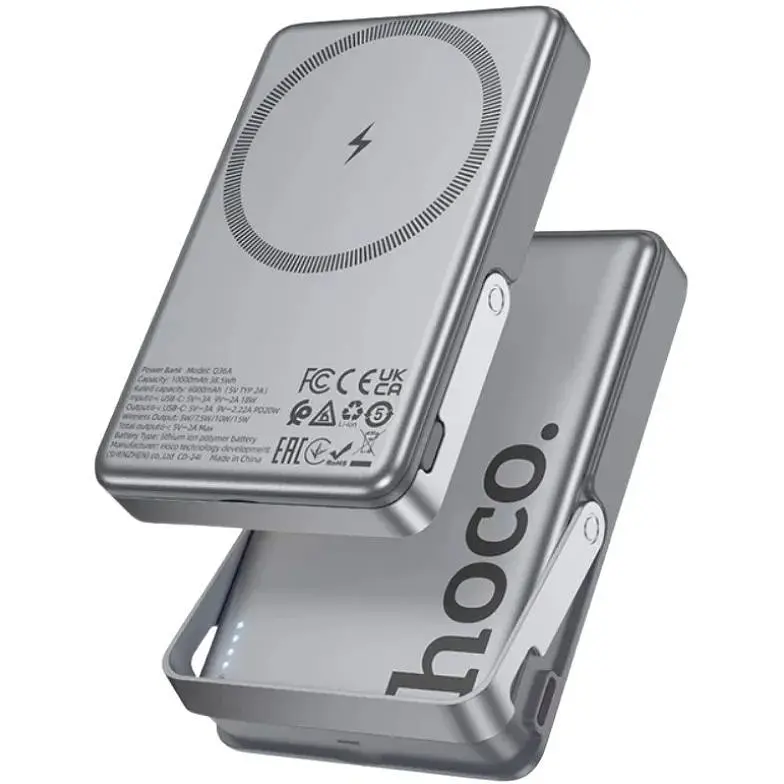 Батарея універсальна HOCO 10000mAh Sunlight PD/20W Magnetic with stand Metal Grey (Q36A / 714987)