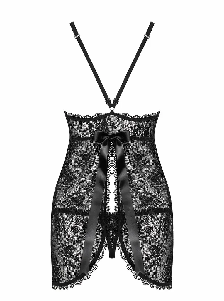 Пеньюар та трусики-стрінги Obsessive Behindy L/XL чорний - фото 7