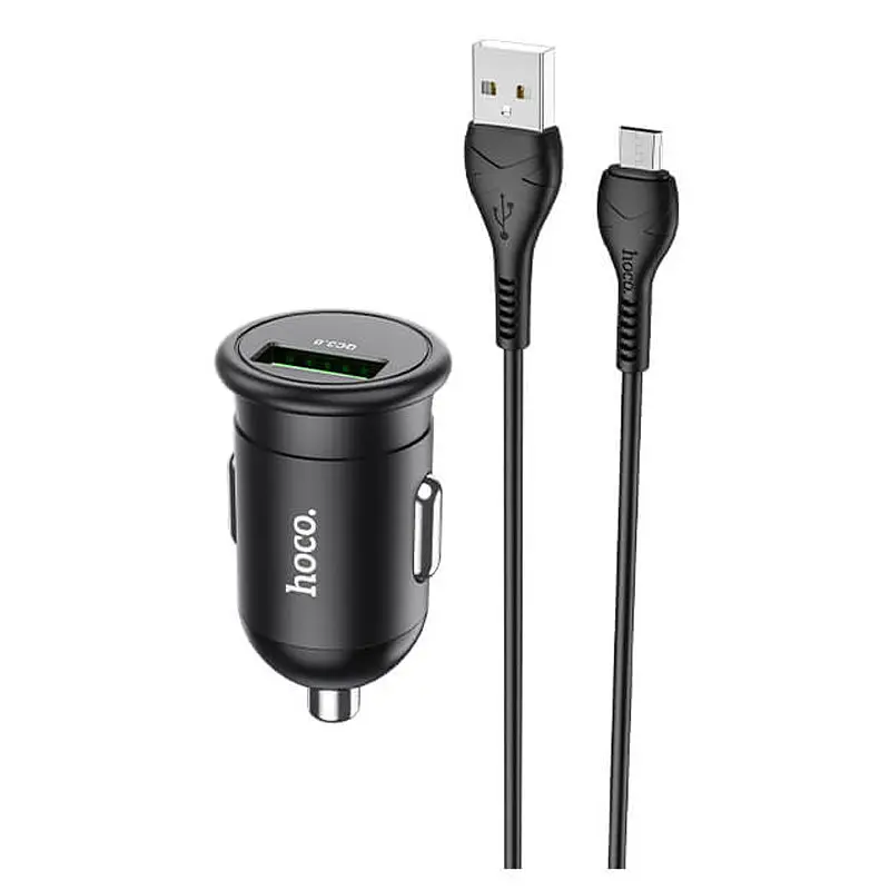 Адаптер автомобільний Hoco Micro USB Cable Mighty single port Car charger Z43 |1USB, 3A, QC, 18W| - фото 2