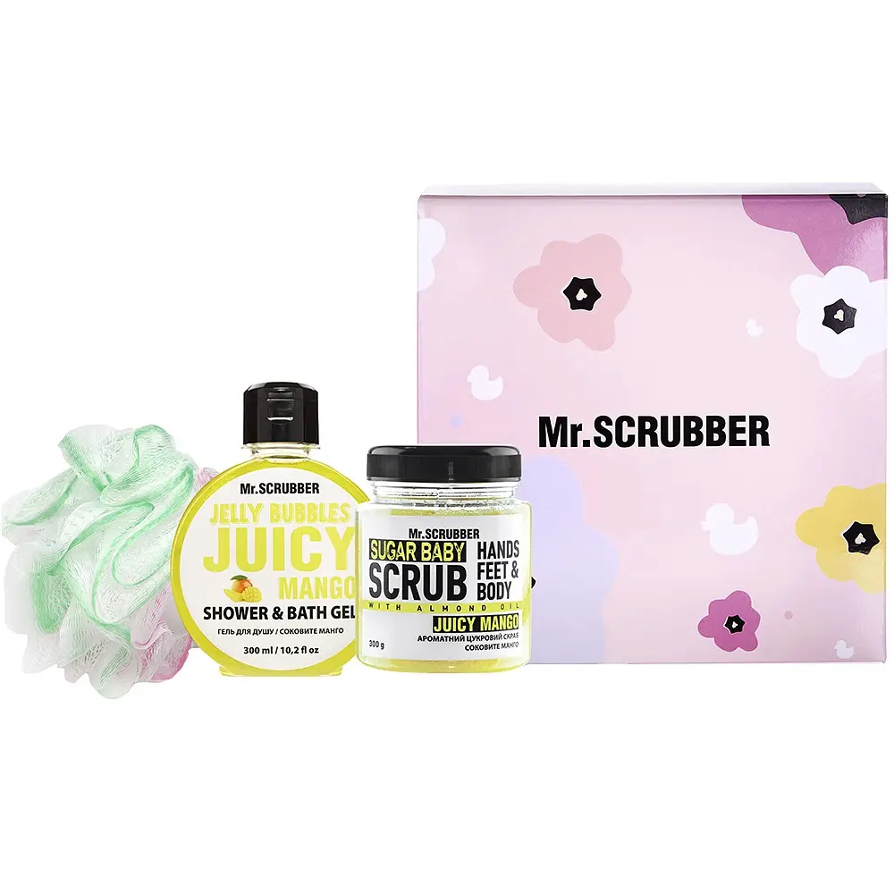 Подарунковий набір Mr.Scrubber Juicy Mango: Цукровий скраб 300 г + Гель для душу 300 мл + Мочалка Хмаринка - фото 2