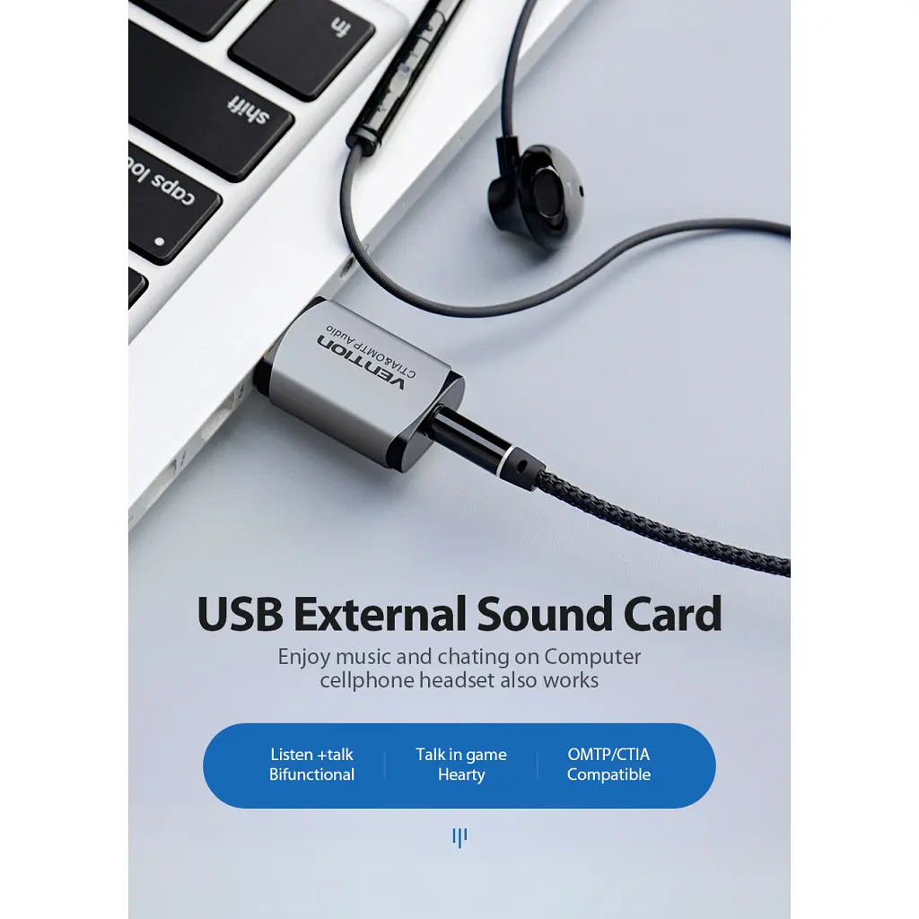 Звукова плата VENTION Audio USB 1х3,5mm jack 4pin Metal (OMTP-CTIA) (CDLH0) - фото 2
