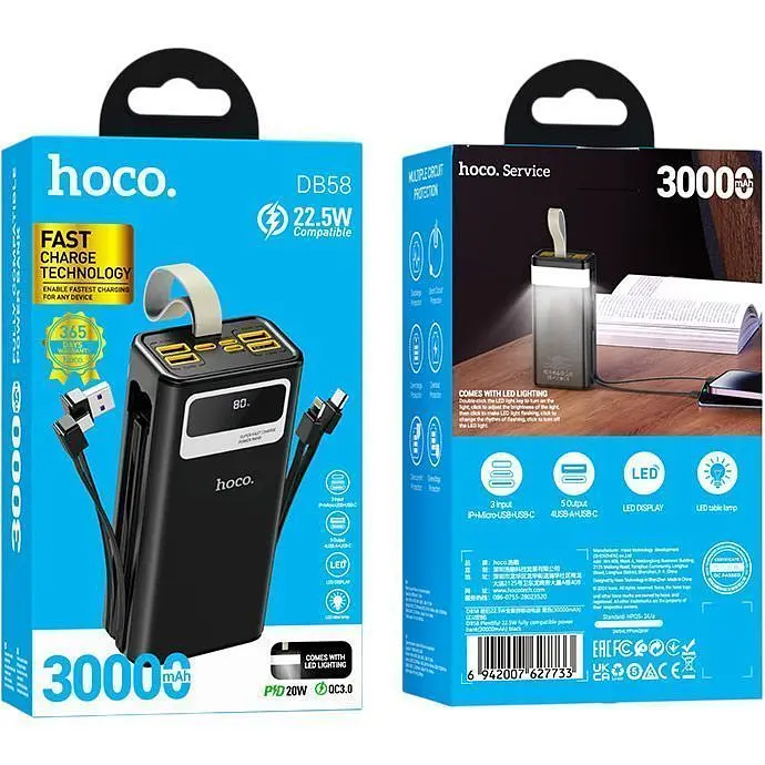 Внешний аккумулятор Hoco DB58 Plentiful 30000mAh 22.5W Black [161328] - фото 7