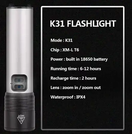 Акумуляторний LED ліхтарик Bailong BL-K31-T6 4 режими, зум, зарядка microUSB, металевий корпус - фото 5