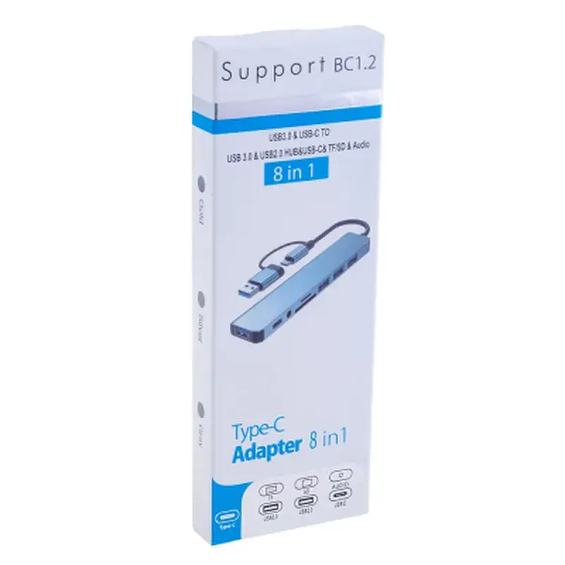 Концентратор Dynamode USB-C/A 8-in-1 1xUSB-C + 1xUSB 3.0 + 3xUSB 2.0 + 3.5mm audio + SD/TF silver (BYL-2218TU) - фото 3