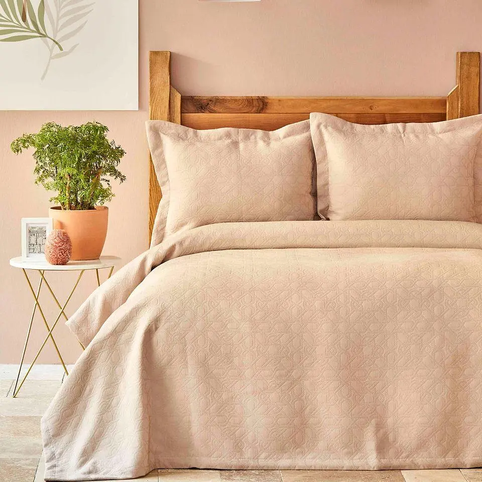 Покривало Karaca Home з наволочкою - Back To Basic pudra 160*240 полуторний