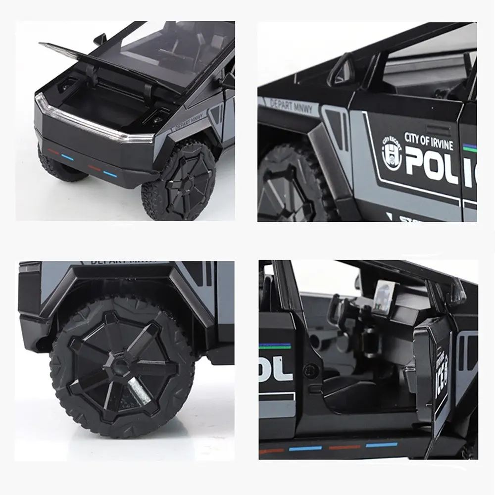Колекційна металева модель поліцейського автомобіля Tesla Cybertruck Police з квадроциклом, інерцією, світлом та звуком 1:24 - фото 4