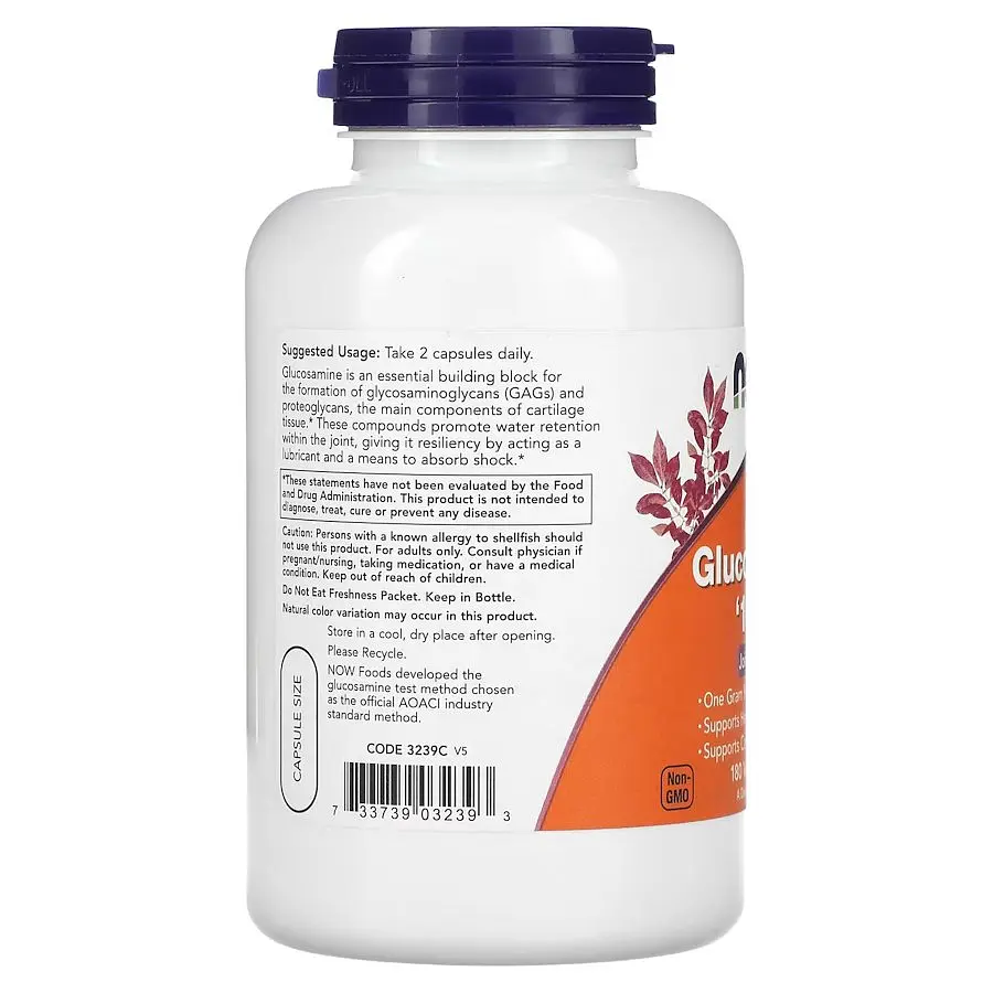 Препарат для суглобів і зв'язок NOW Glucosamine 1000 mg, 180 вегакапсул - фото 3