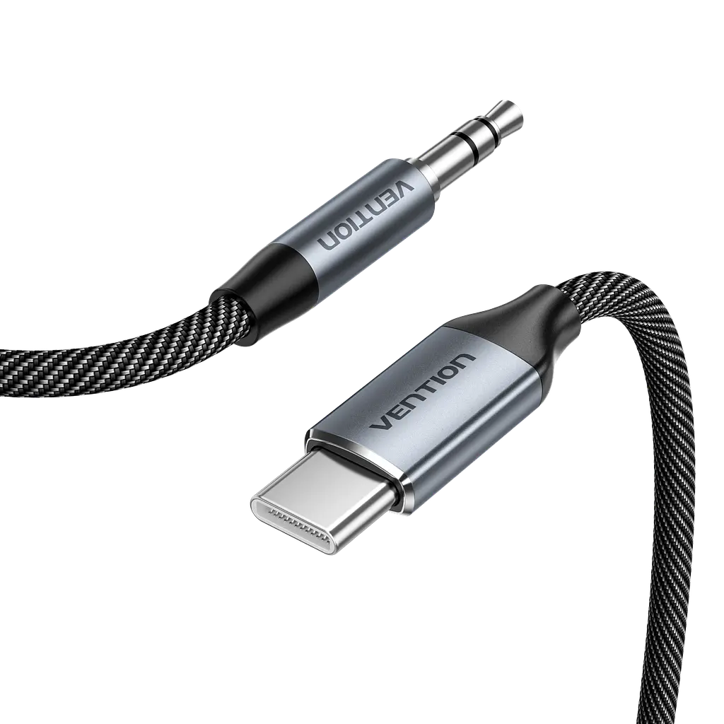 Аудіокабель Vention 2 м AUX зі штекера USB-C на штекер 3,5 мм із вбудованим ЦАП DAC потрібна підтримка цифрового аудіовиходу USB-C на пристрої 16 біт 48 кГц у бавовняному обплетенні сірий (BINHH)