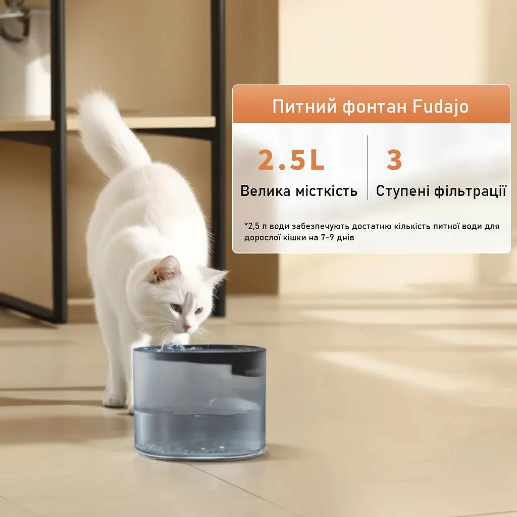Фонтан для кота та автоматична годівниця Fudajo з WiFi, комплект 2в1 Білий - фото 9