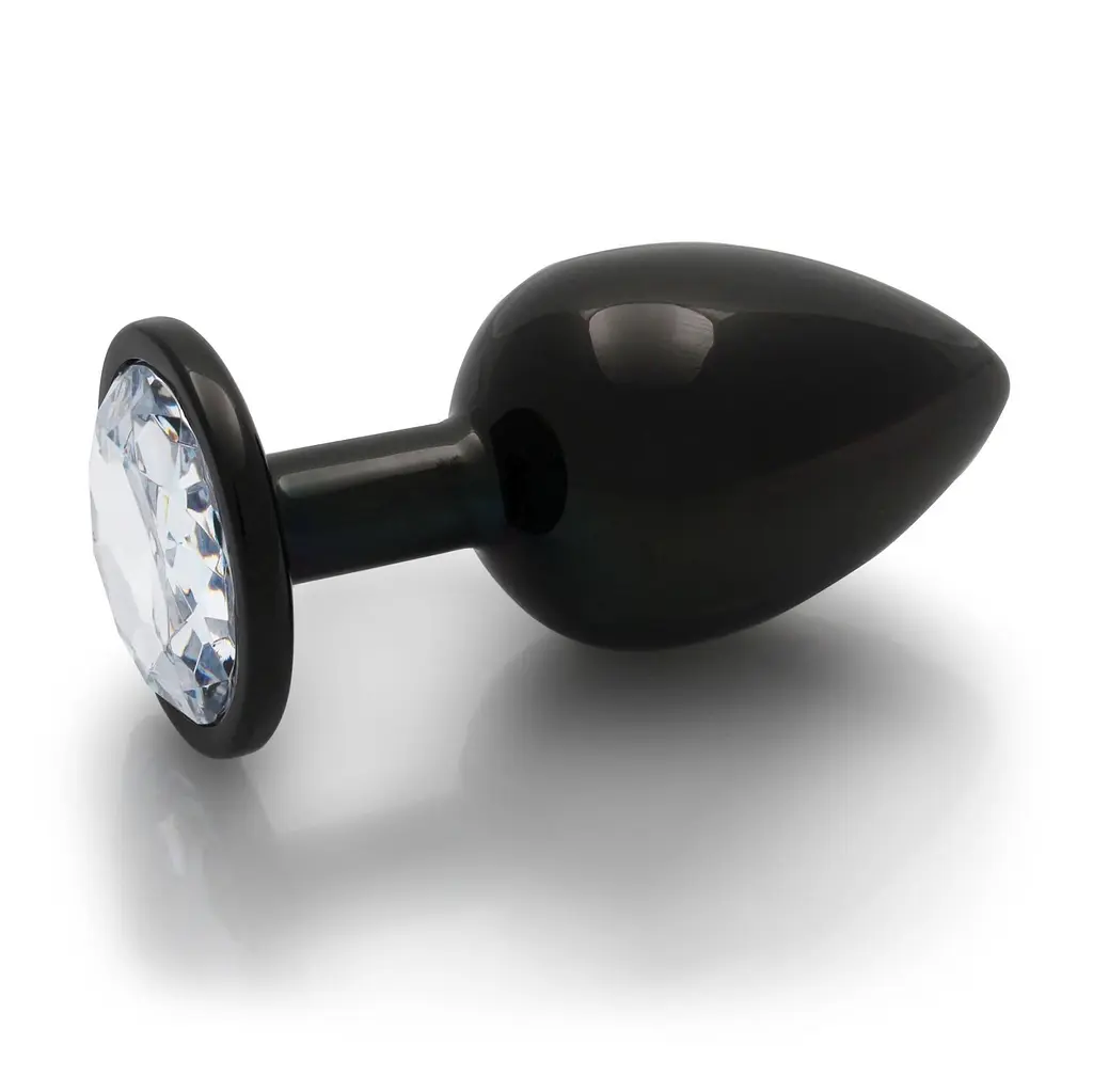 Анальна пробка Ouch! Round Gem Butt Plug M, 8 см (чорний) - фото 5