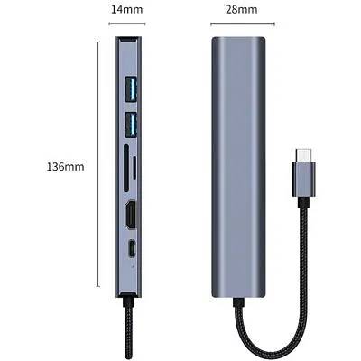 Концентратор Dynamode 7-in-1 USB-C to HDTV 4K/30Hz 2хUSB3.0 RJ45 USB-C PD 100W SD/MicroSD (BYL-2303) - фото 4