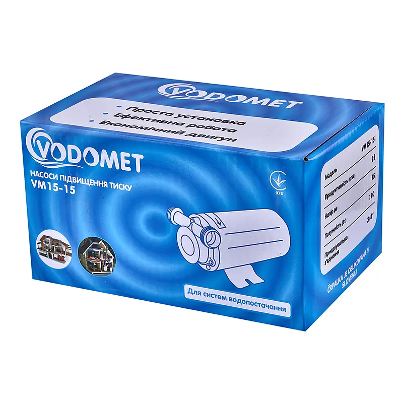 Насос підвищення тиску Vodomet VM15-15 Н=15М, Q=1,5кбМ, P=120Вт (корпус - нержавіюча сталь) VO4206 - фото 8