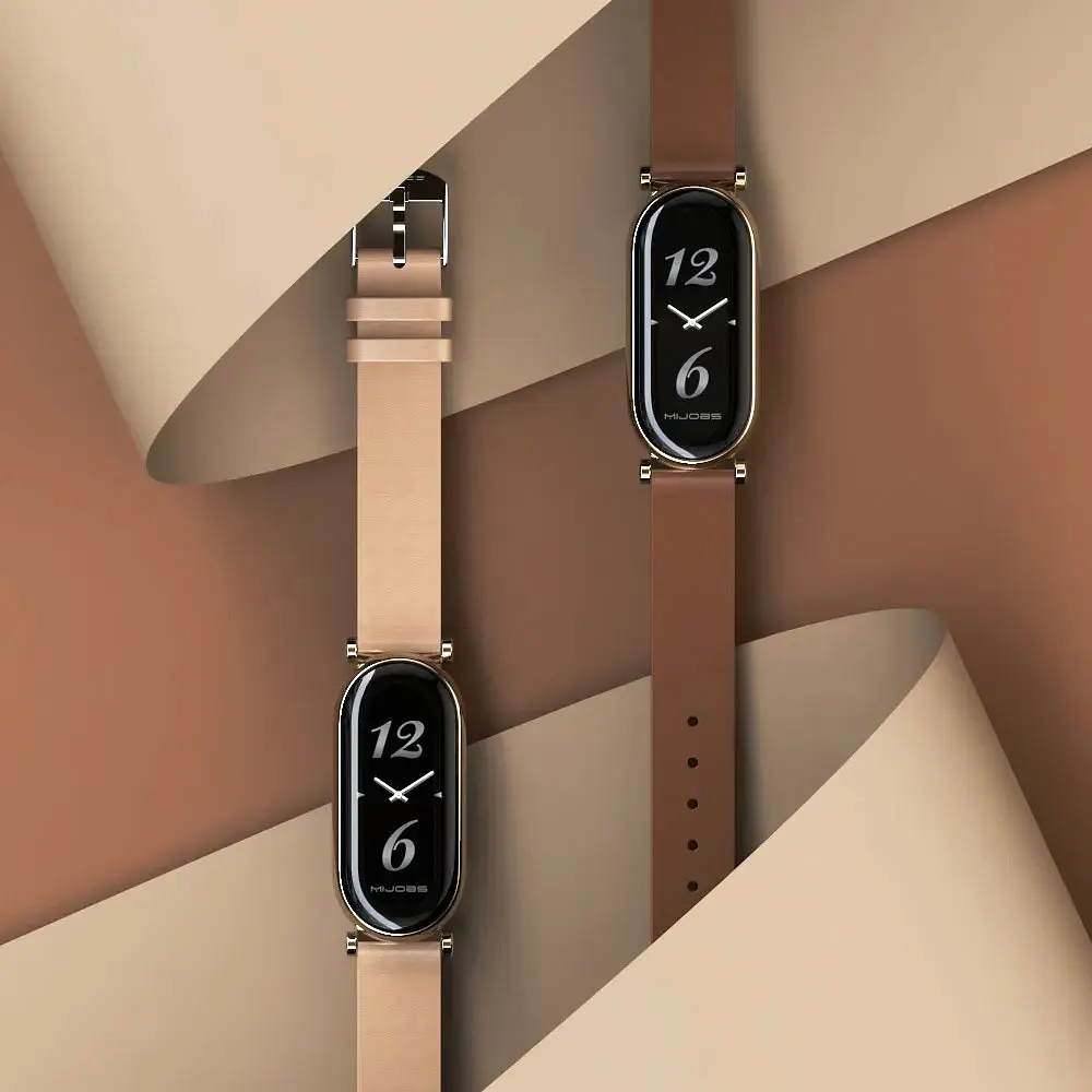 Шкіряний ремінець MiJobs для фітнес-браслета Xiaomi Mi Band 8 і 9 Type B бежевий, тримач - золотистий - фото 9