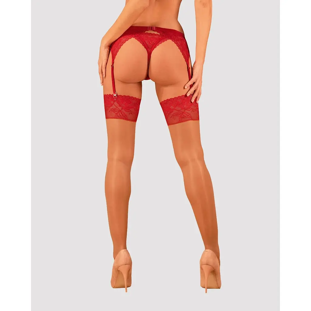 Панчохи під пояс із широким мереживом Obsessive Lacelove stockings XS/S - фото 2