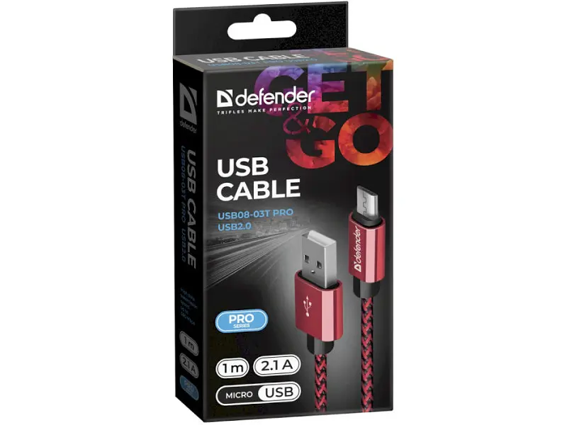 Кабель Defender USB08-03T PRO Red 1м (87801) - фото 2