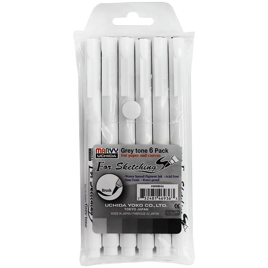 Набір лінерів Marvy Drawing Pen For Sketching сірі відтінки 6 шт