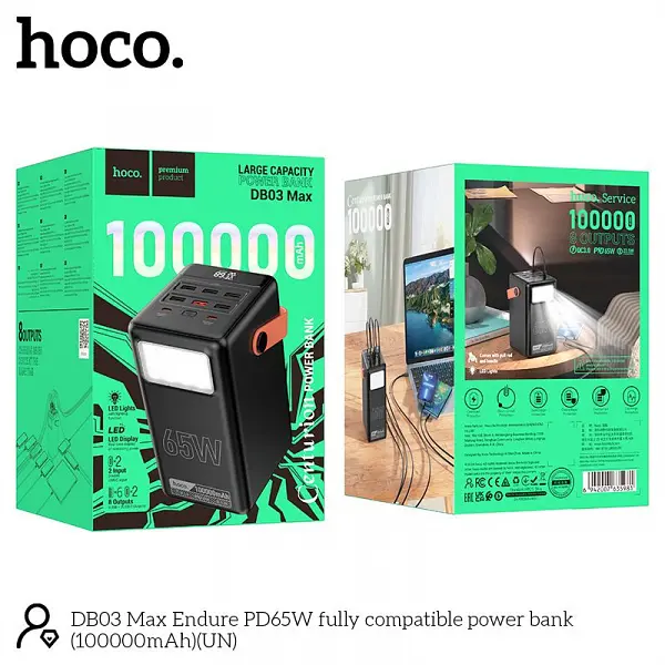 Аккумулятор портативный Hoco DB03 Max Centurion 65W 100000mAh черный - фото 5
