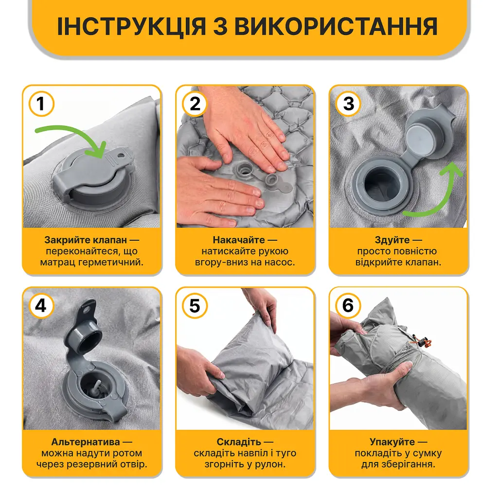 Надувний похідний килимок матрац LEOBRO Air Mat 190 x 60 см Grey (LB-1094) - фото 6