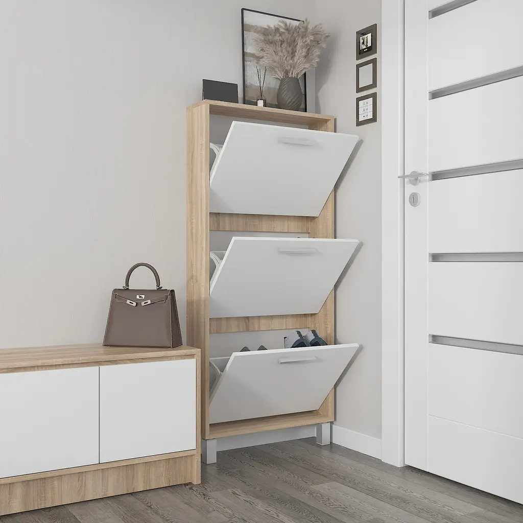 Полиця для взуття Flamecame підлогова з ДСП F-160 Дуб сонома Білий - фото 2