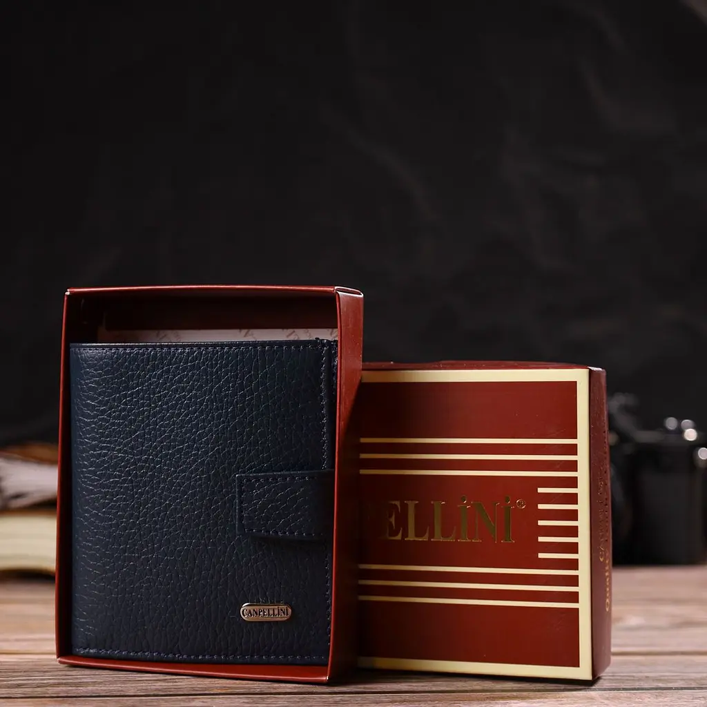 Модний чоловічий гаманець з натуральної зернистої шкіри Canpellini 21746 синій - фото 10