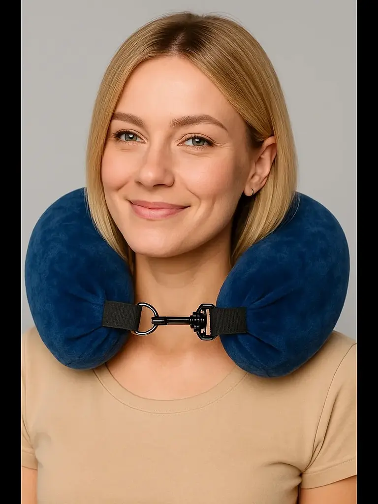 Подушка-чохол для ручної поклажі в літак Travel Pillow Bag 79×18 см, з ремінцями, синя - фото 3