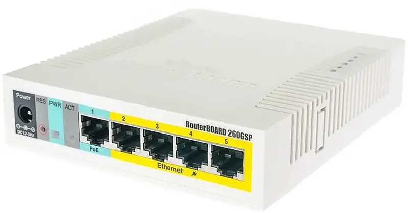 Комутатор Mikrotik RB260GSP, 5 Gigabit ports and SFP cage, SwOS, plastic case, PSU, POE-OUT - фото 3