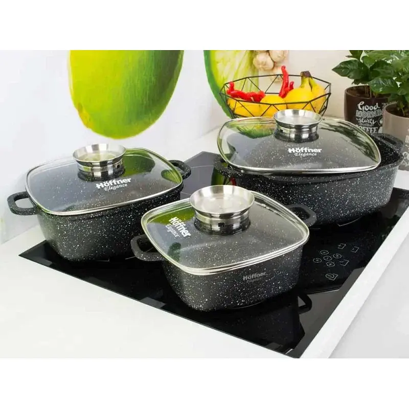 Набор 3 кастрюли с крышками Hoffner HF-7766 аромодифузором мраморным покрытием - фото 6