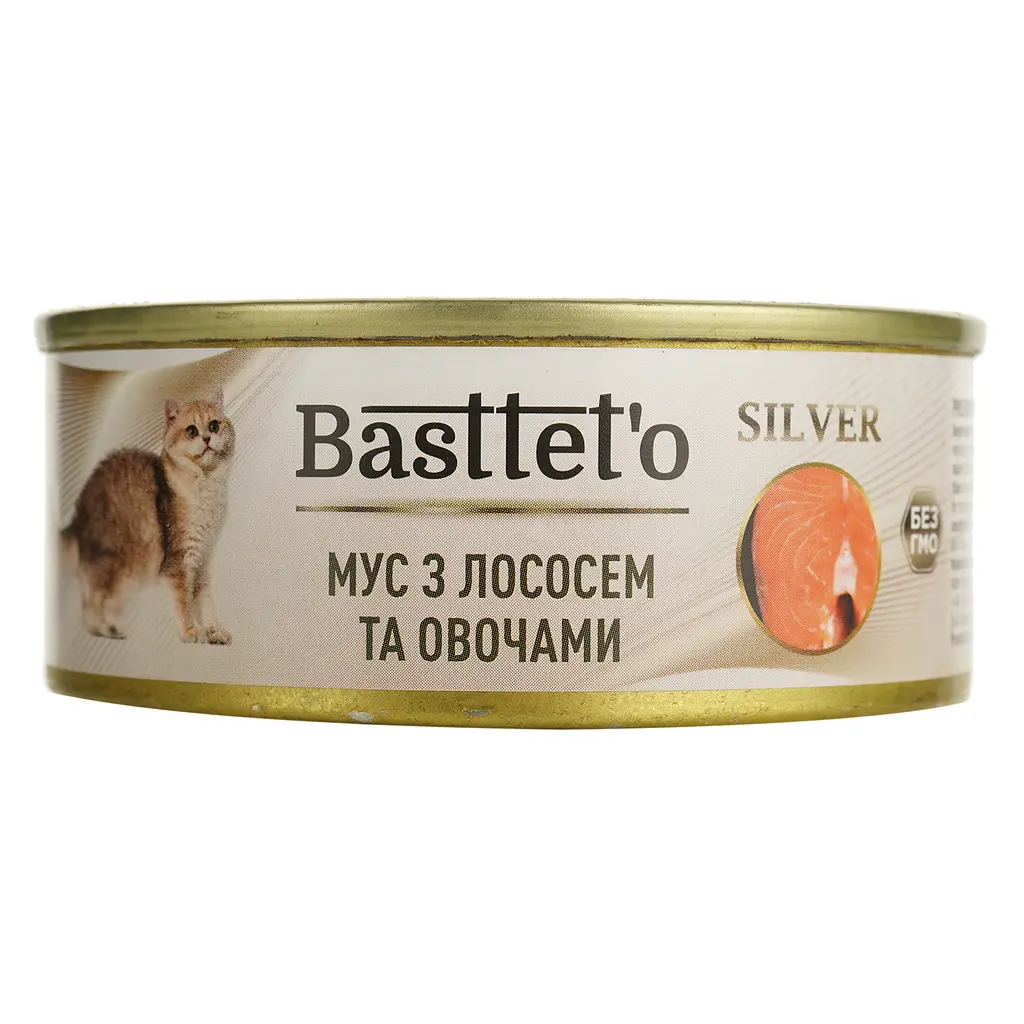 Вологий корм для котів Basttet'o Silver мус з лососем та овочами 85 г - фото 2