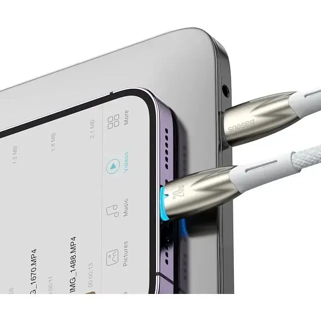 Кабель Baseus Glimmer Series Fast Charging USB-C to Lightning 20w 1m White (CADH000002) [155528] - фото 7