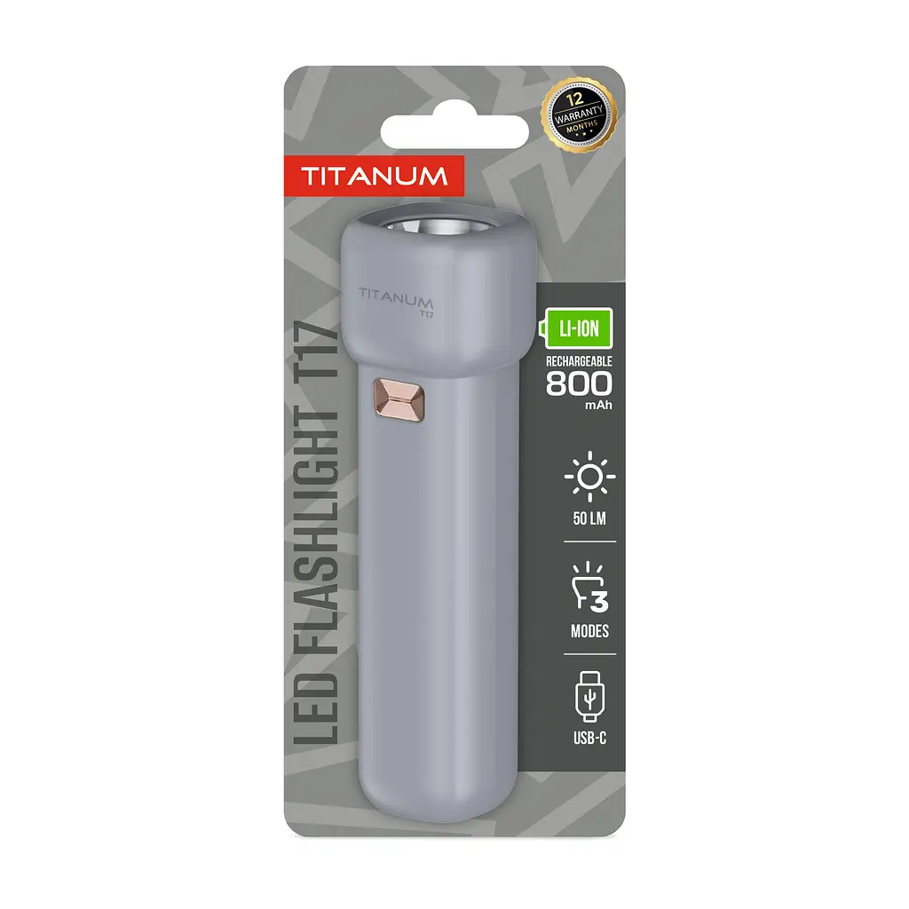 Портативний світлодіодний ліхтарик Titanum TLF-T17, 50Lm Gray (28731-000)