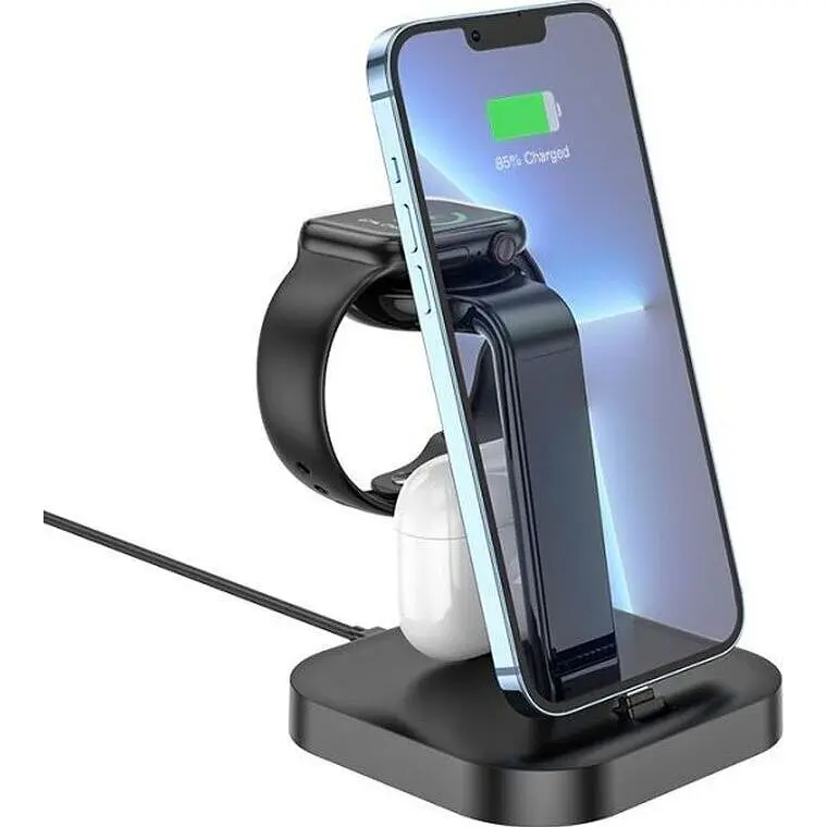 Бездротовий зарядний пристрій Hoco Graceful Magsafe 3in1 Wireless Fast Charger 15W CW43 Black [97883] - фото 2