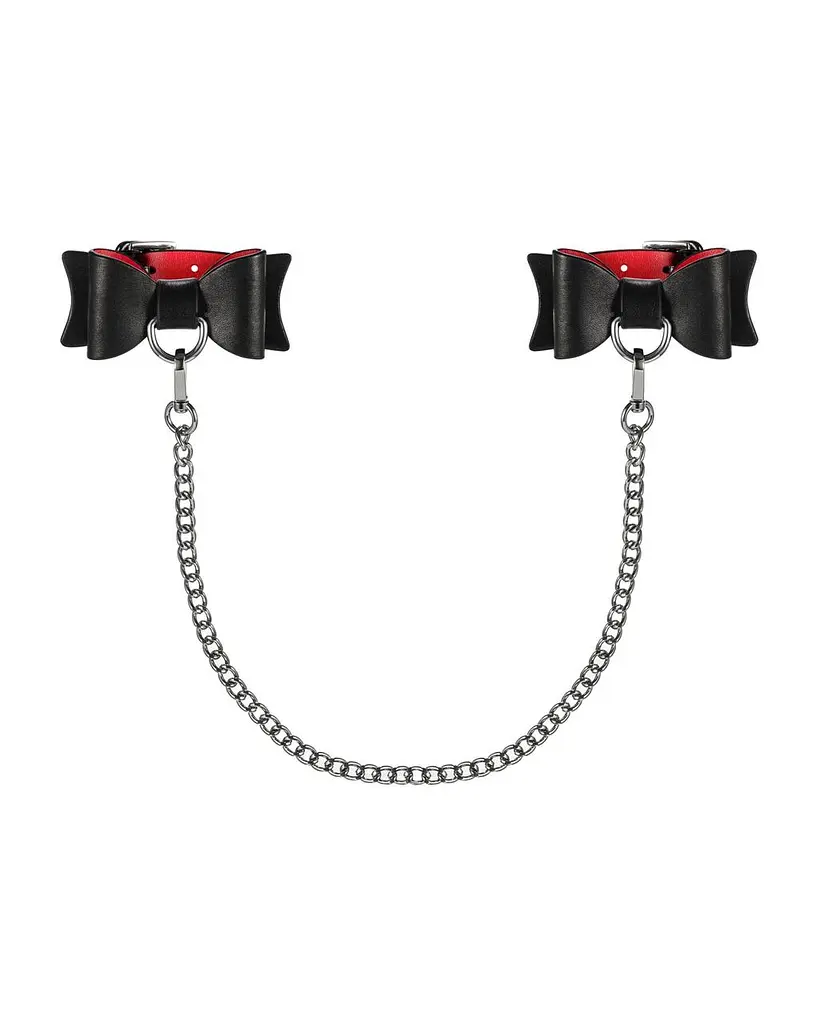 Кожаные наручники-банты с длинной цепью Obsessive A745 cuffs - фото 3