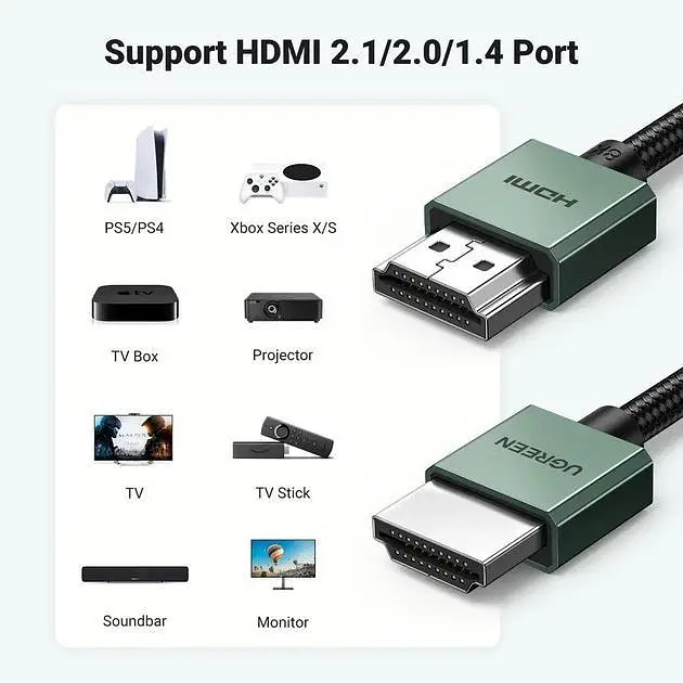Кабель HDMI 8K Ultra HD UGREEN HD155 HDMI 2.1 HDR+ 3D 8K 60Hz (4K - 240Hz, 2k -144hz 165hz) VRR eARC DTS Dolby 48 Gbps для ПК TV - фото 7