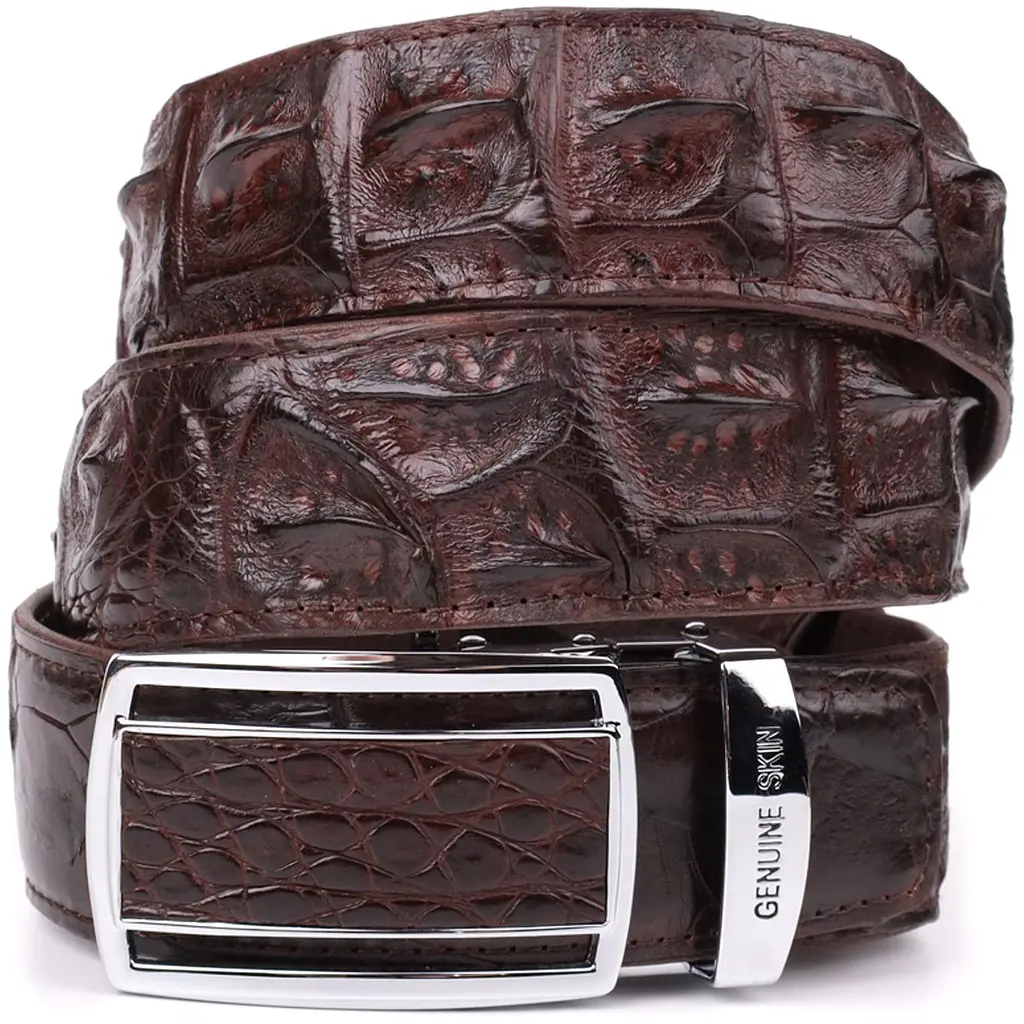 Ремінь-автомат з натуральної шкіри крокодила (каймана) коричневий CROCODILE LEATHER 18235 120 см - фото 4